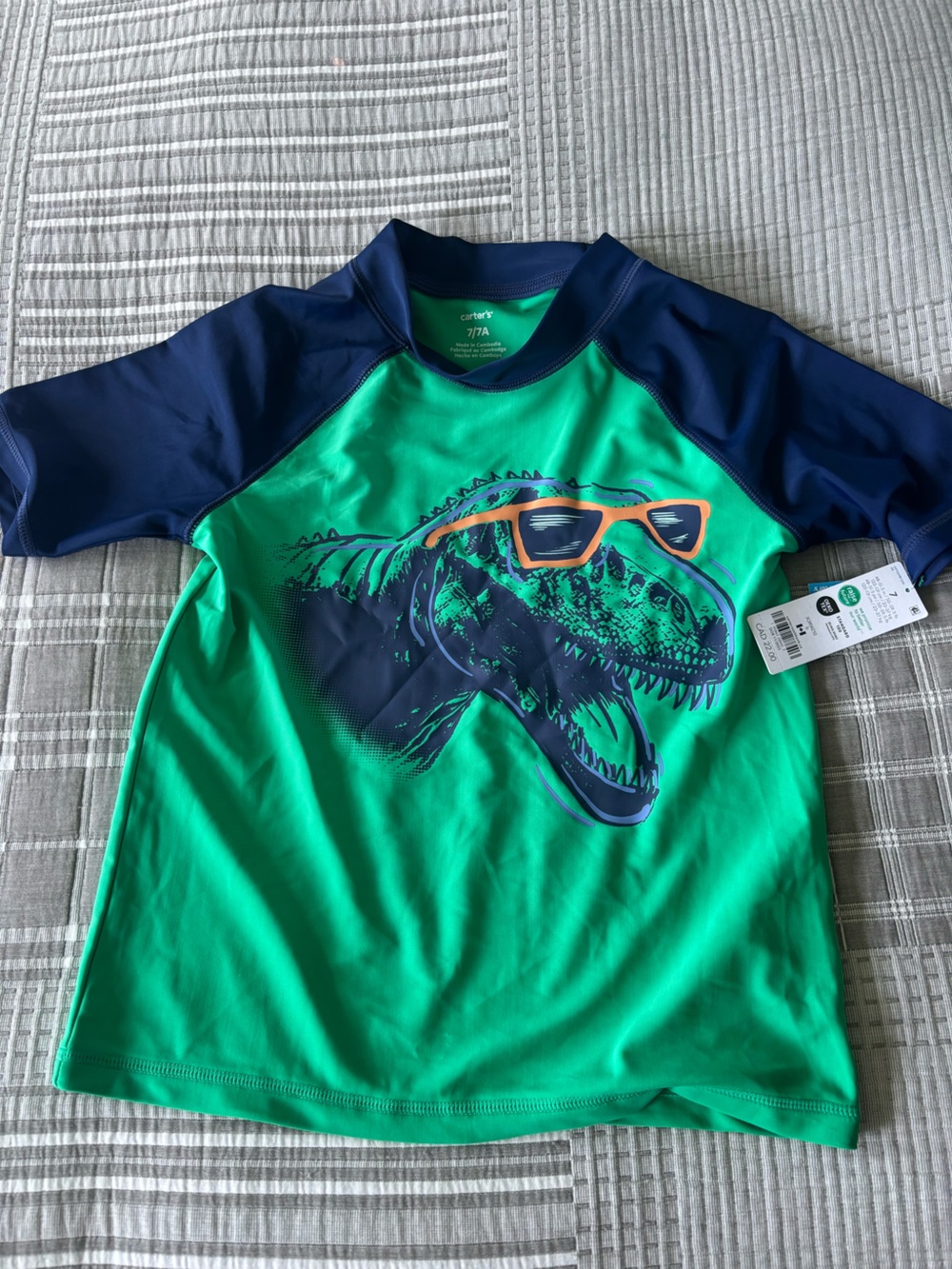 Carter's Green & Navy Dino Sunglasses Rashguard Swim Top